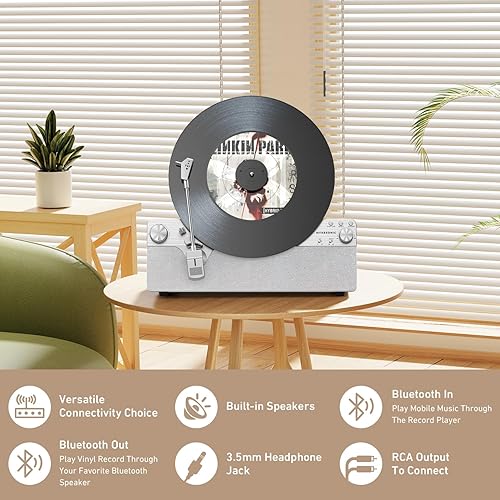 Miniatura 4 de MYKESONIC - Tocadiscos de vinilo i-Fi con altavoces estéreo, tocadiscos de transmisión por correa totalmente automática, antirresonancia, cartucho