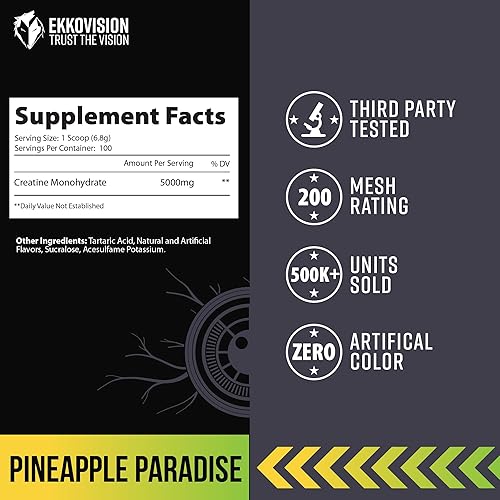 Vista 33 de Ekkovision Monohidrato de creatina en polvo, micronizado, limonada rosa, suplemento para antes del entrenamiento y después del entrenamiento