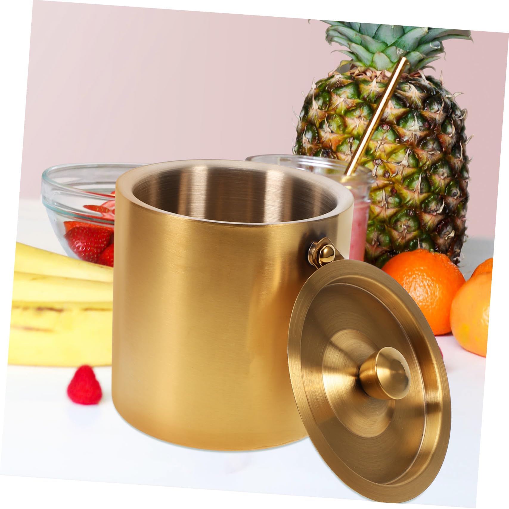 Eiswürfelbehälter zur Kühlung von Bier und Cocktails aus Edelstahl 1,6 L und Deckel mit Doppelwandiger Isolierung Tragbarer Eimer für Zuhause und Ktv
