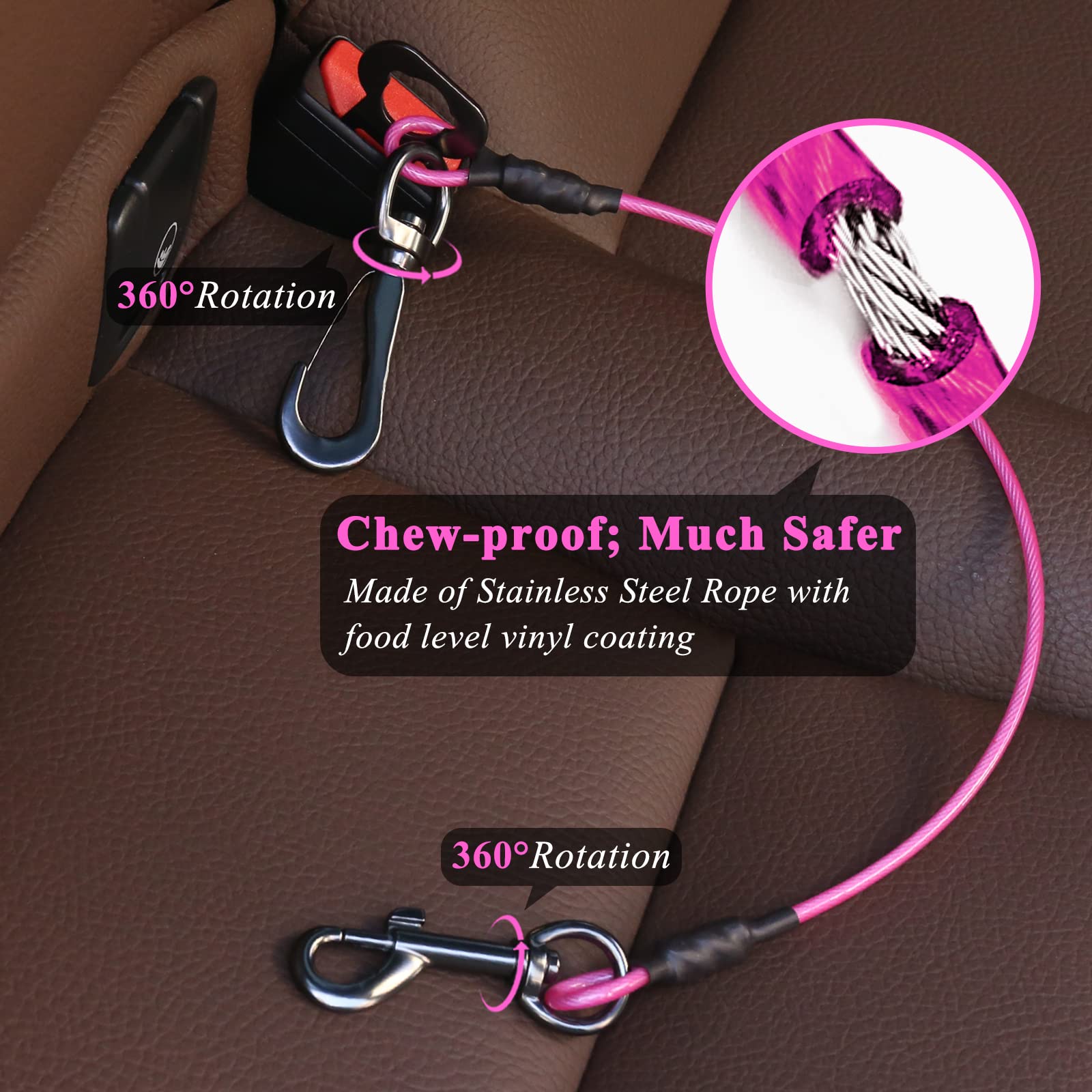 IOKHEIRA Dog Seatbelt, Updated Adjustable Harness Reflective Bungee Dog Car Seat Belt with Aviation Aluminum Alloy Rotatable Carabiner, Hook & Buckle - image 2
