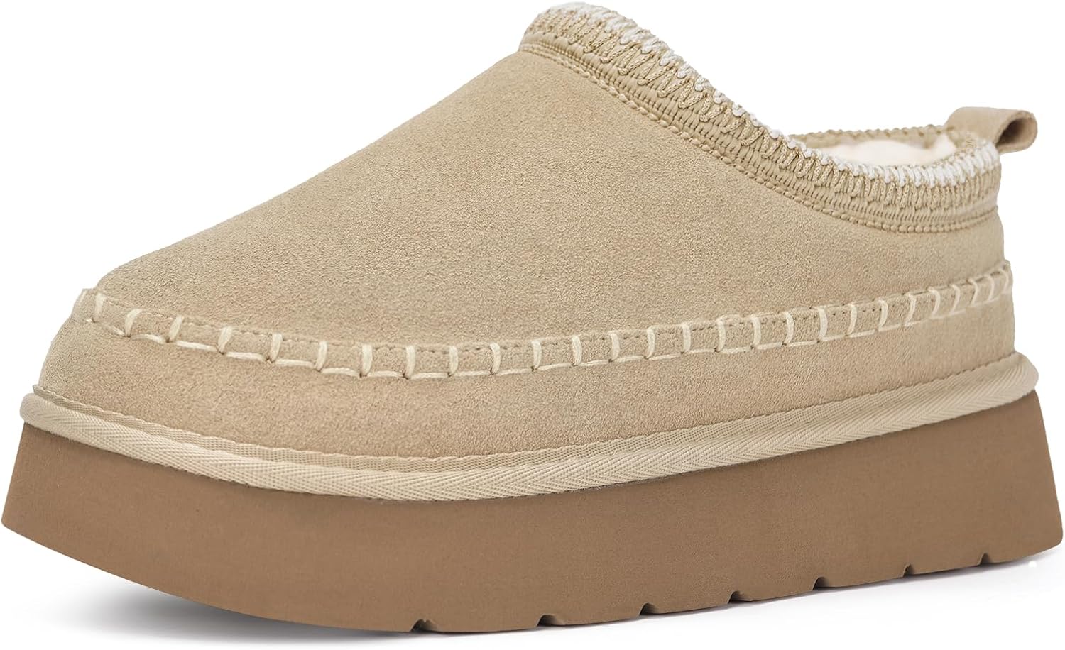 Womens Platform Slippers Ankle Mini Boots Water Resistant Genuine Suede Snow Winter Slippers Fur Fleece Lined Sneakers Cozy Outdoor Warm Slip On House Shoes