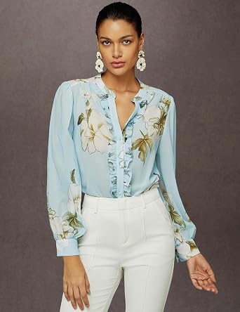 stylewe Sheer Tops for Women Long Sleeve Button Down Shirts Floral Print Lightweight Summer Top