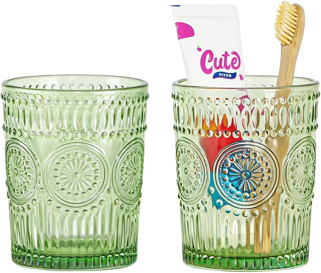 2pcs Glass Toothbrush Holder, Decorative Bathroom Tumbler for