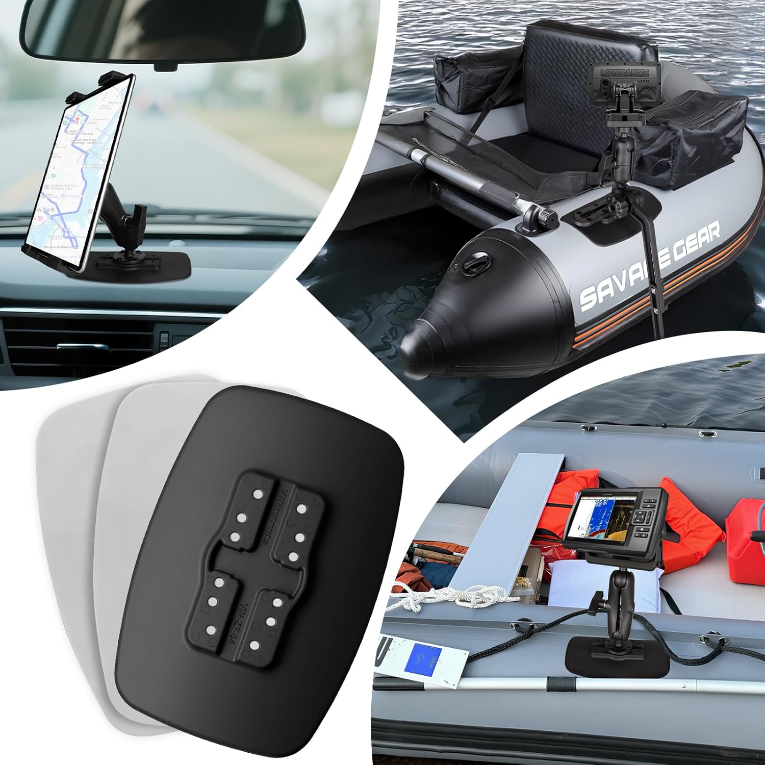 Glue-On Pad for Inflatable Kayaks,Compatible with 1" and 1.5" Size Round Ball Bases,with Two Double Sided Adhesive Pads,Inflatable Boat Accessories