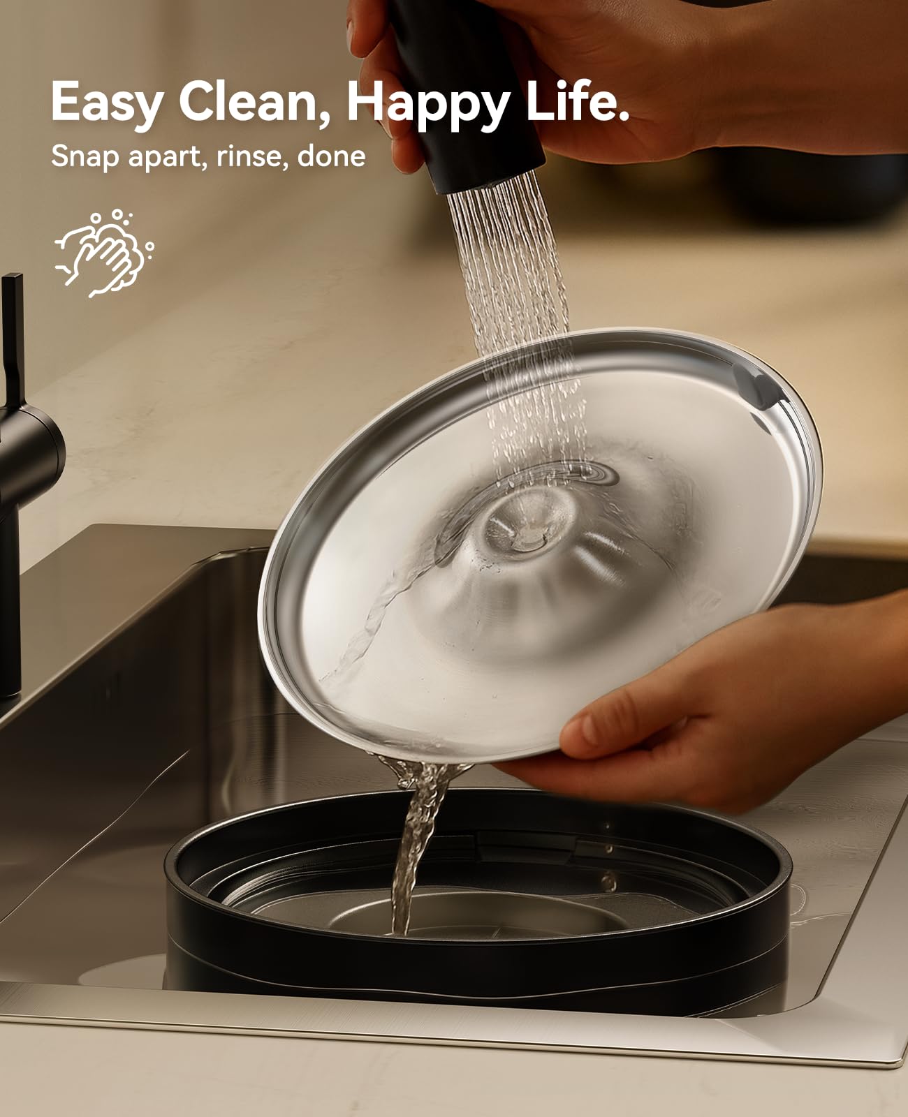 FEELNEEDY Fuente para Gatos 3L Bebedero de Agua Gatos, Súper Silenciosa, Cubeta en Acero Inoxidable, Fácil de Limpiar, con LED y 1 Filtro de Carbón Activado, Negra
