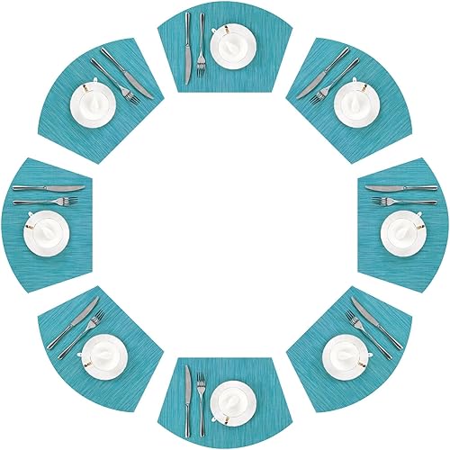 Miniatura 18 de SHACOS - Manteles individuales de PVC para mesas redondas, manteles individuales con curvatura, antideslizantes, resistentes al calor, de vinilo,