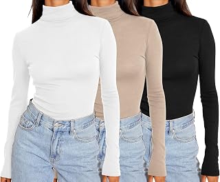 Womens 3 Piece Turtleneck Long Sleeve Shirts Mock Neck Fall Fashion 2023 Slim Fit Winter Thermal Underwear Tops