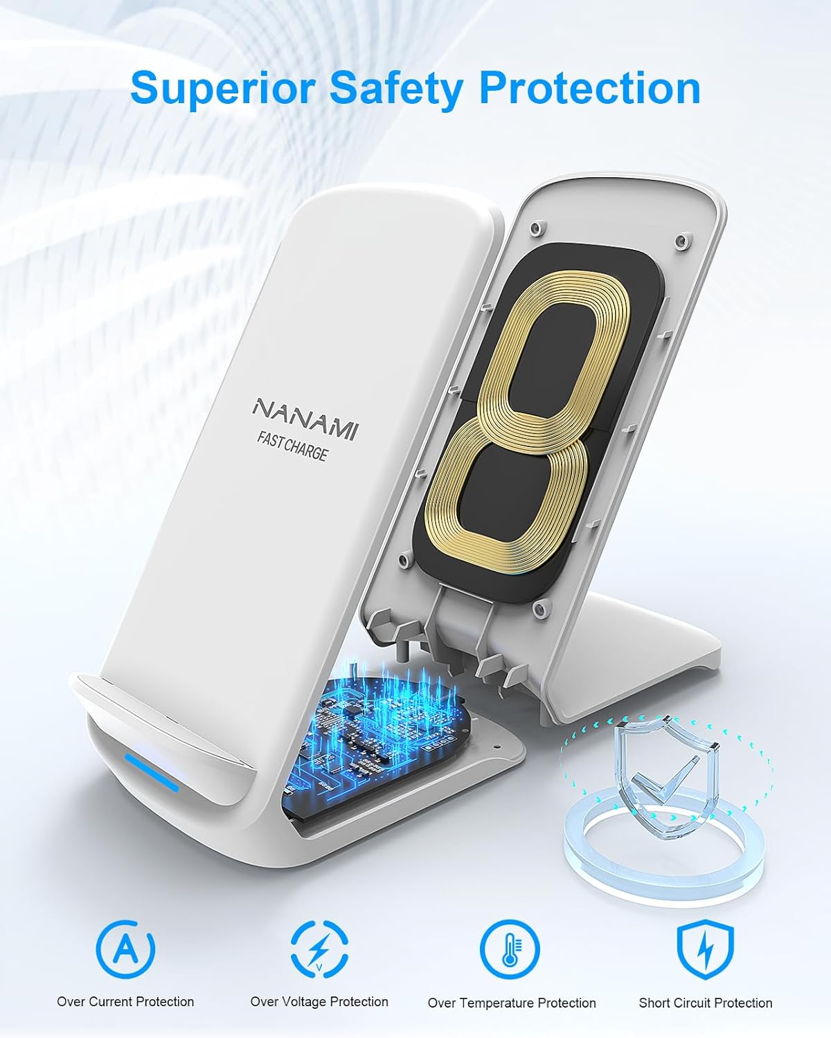 Wireless Charger - NANAMI Fast Wireless Charging Stand Pad Set, Compatible iPhone 15/14/13/12/11 Pro/XS Max, Phone Charger for Samsung Galaxy S24/S23/S22/S21/S20+/S10/S9/S8/Note 20, AirPods Pro