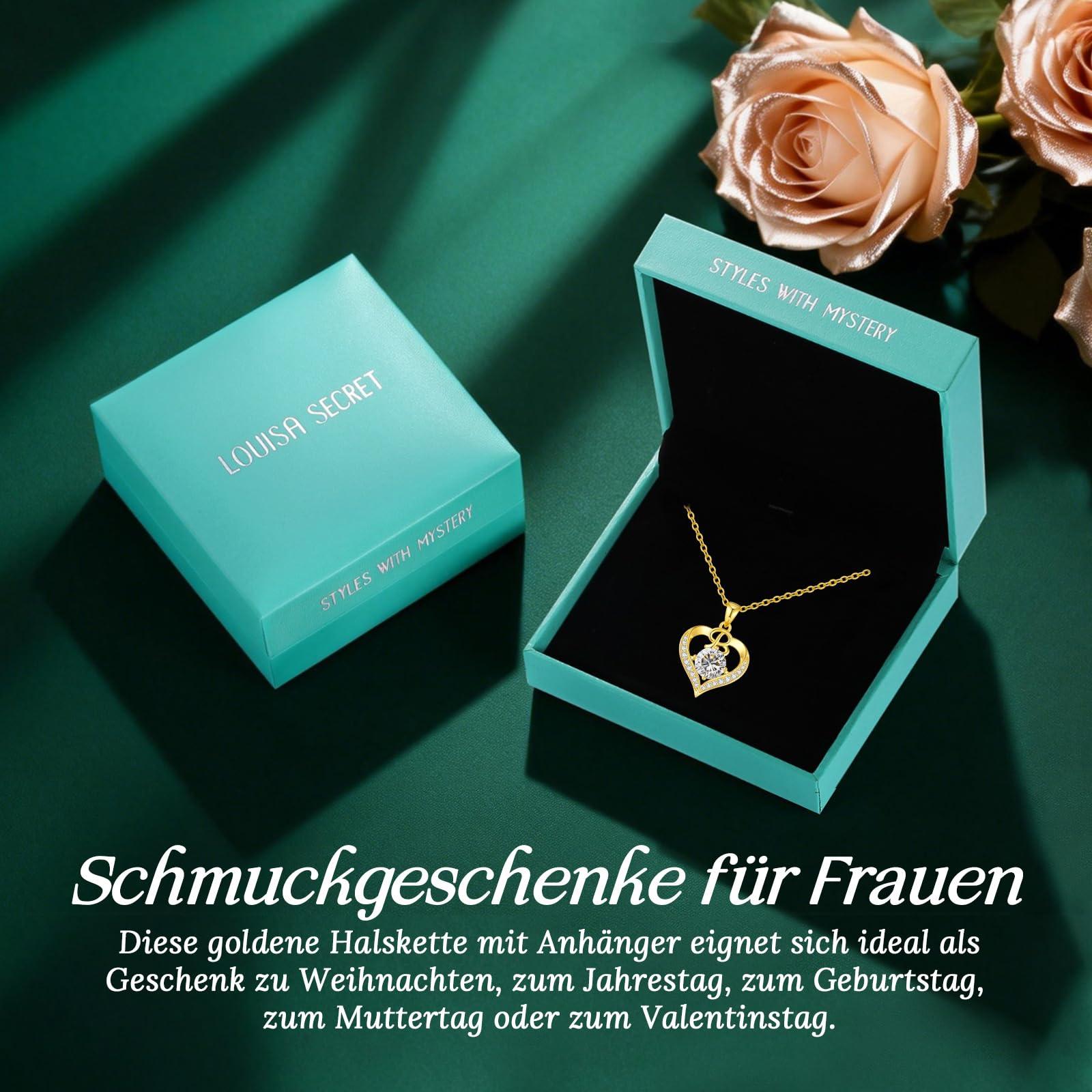 LOUISA SECRET Halskette Damen A-Z Großbuchstabeninitialen | Liebesherz-Anhänger Vergoldet, Personalisiertes Schmuckgeschenk für Frauen,Ehefrau,Mutter,Jubiläen,Geburtstage,Muttertag