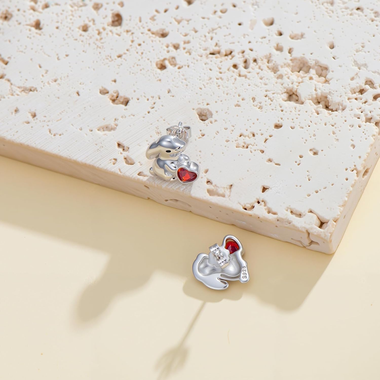 Natural Garnet Bunny Earrings for Women 925 Sterling Silver Bunny Rabbit Studs Earrings with Real Garnet Gemstone Cute Animal Jewelry Gifts for Her - Image 2