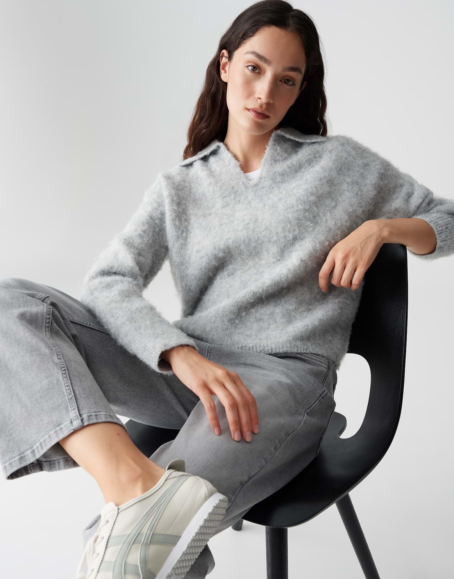 OPUS Damen Pullover | PELSIE Regular Flauschiger Strickpullover mit Polokragen