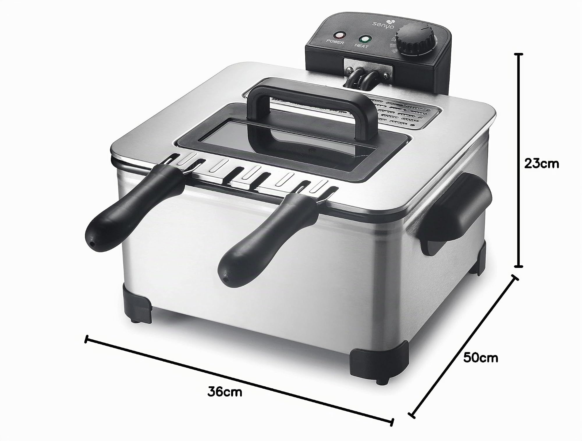 SENYA Friggitrice elettrica serbatoio rimovibile in acciaio inox 5L, grande capacità, 3 cestelli rimovibili, 2000W, Family Fryer, SYCK-DF009