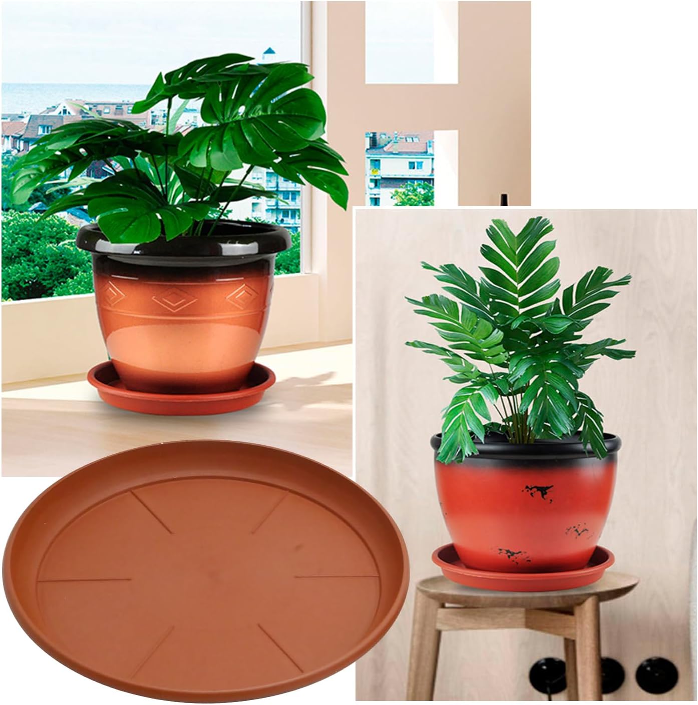 MDEOOSKY 12Pack Plastic Plant Saucer, 6" 8" 10" Round Plant Trays, Flower Plant Pot Saucer, Terracotta Drip Trays for Indoor Outdoor Flower Pots and Planters with 20pcs Green Plant Labels