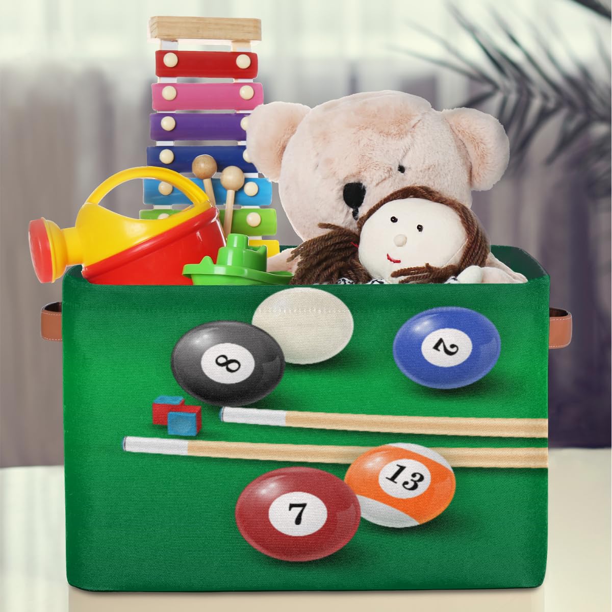 Juego de 2 cajas de almacenamiento grandes para mesa de billar, plegable, de tela, cesta de almacenamiento para dormitorio, 26 L, organizador de juguetes y ropa