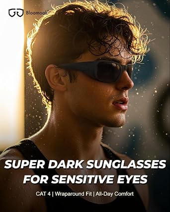 Bloomoak CAT 4 Super Dark Sunglasses | UV 400 | For Photophobia & Eye OPS & Light Sensitivity | Wraparound with Side Protection for Men & Women