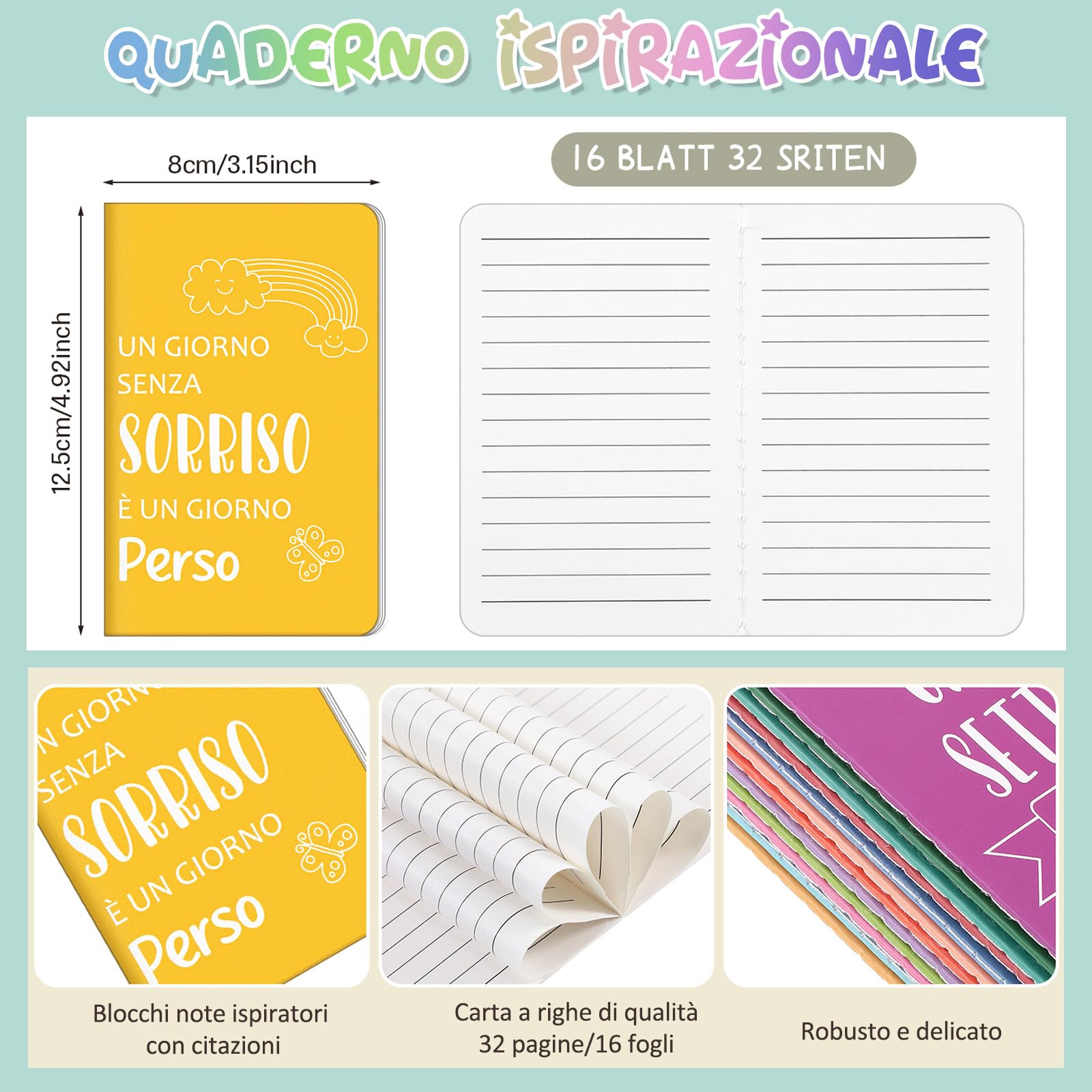 Sinmoe 24 Set 48 Pezzi Regalo Motivazionale per Colleghi Regalini Economici per Colleghi 24 Penne con Frasi Motivazionali 24 Taccuini Motivazionali Regalo per Alunni Studenti Insegnante, 12 Stili