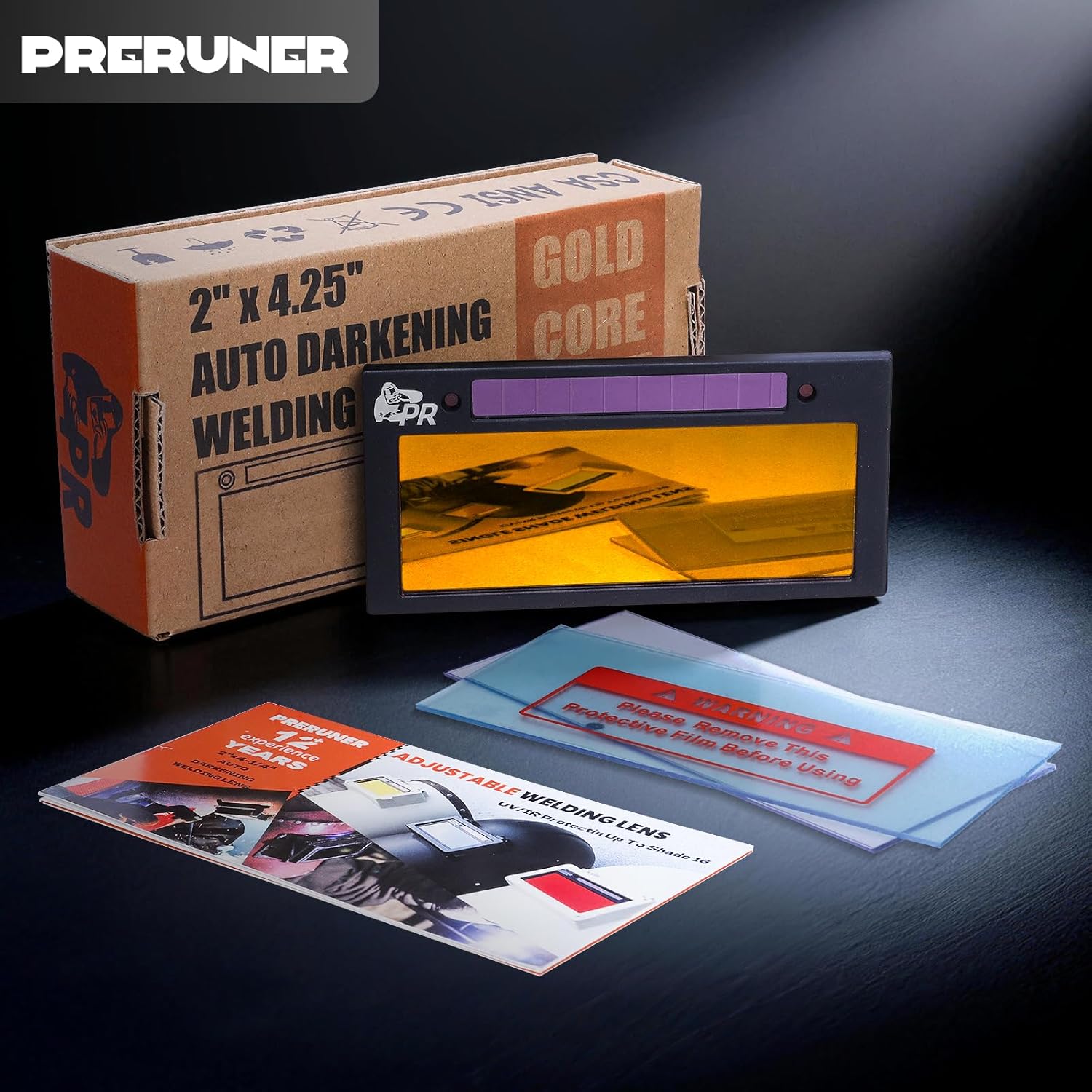 Core Series Shade 12 Gold Auto Darkening Welding Lens, Gold Coating Cool Blue Puddle View, 2" x 4 1/4" x 0.2", Fits Sugar Scoop & Pancake Welding Hoods