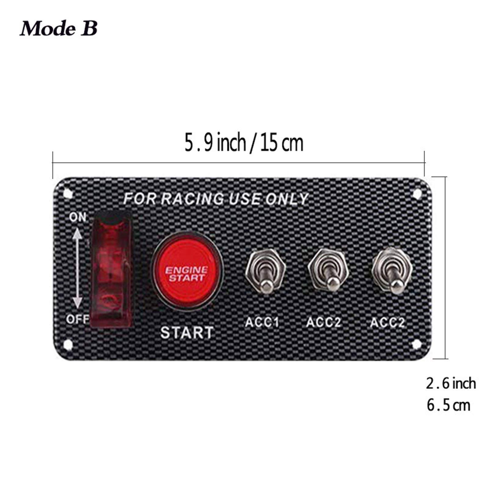 1 2V LED Panneau de commutateur d'allumage for Bouton de démarrage du Moteur de Voiture de Course LED Commutateur à Bascule Fibre de Carbone Qt313 (Color : Mode B)