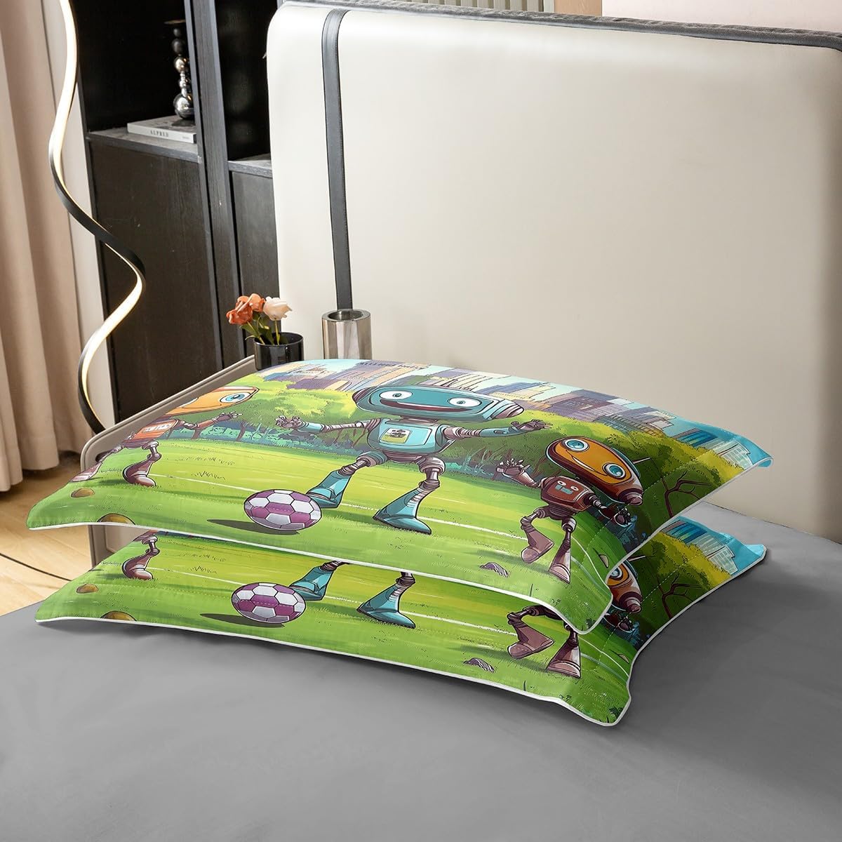 Funny Robot Duvet Cover Colorful Intelligent Machine Bedding Set for Kids Teens Room Decor Modern Sci-Fi Robot Comforter Cover Football Sports Quilt Cover Twin Size,1 Pillowcase,No Comforter image 5