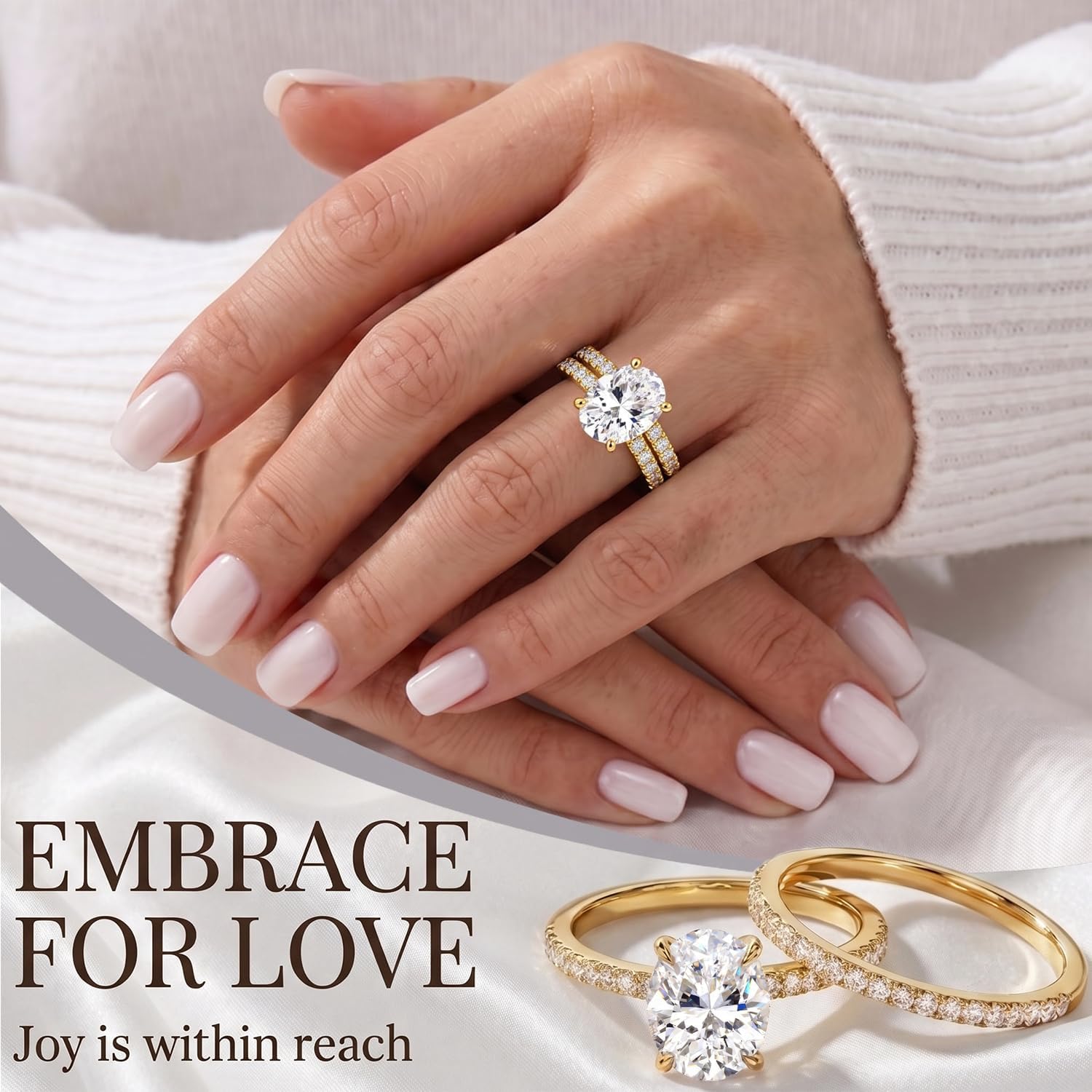 2CT Oval Cut Engagement Rings for Women, Waterproof 14K Gold Plated Sparkle CZ Wedding Ring Band Travel Promise Rings for Her, Anniversary Bridal Ring Set Valentine's Gifts 2PCS, Size 4-11