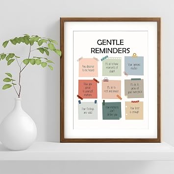 SWITHOM Gentle Reminders Wall Art - Mental Health Awareness Poster, Growth Mindset Classroom Decor, 8x10 Inch Unframed Positive Affirmations Print for School Counselor Therapy Office Calming Corner