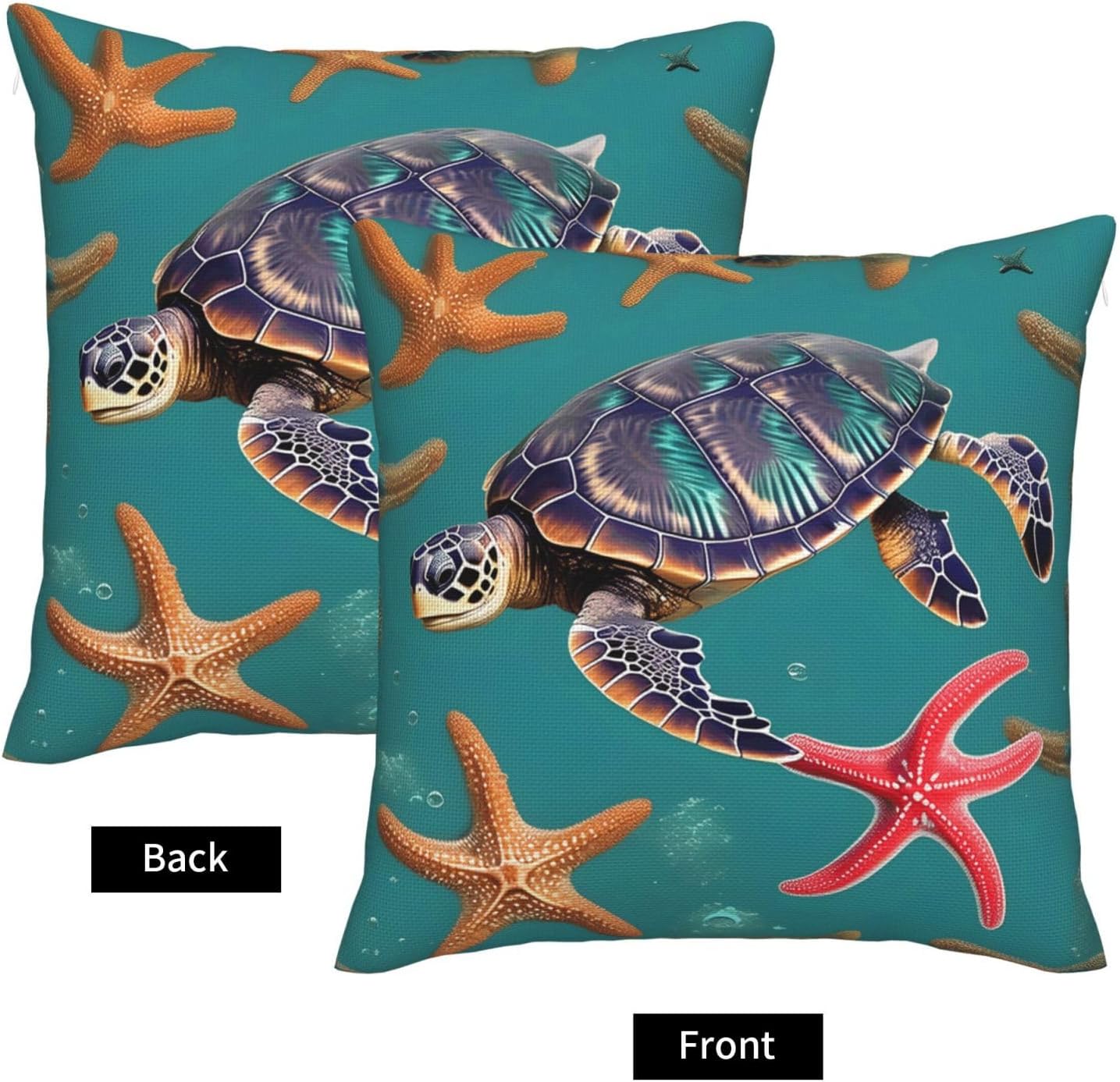 Sea Turtle Starfish Pattern Imitation Linen Pillowcase -2 Sets, Fashionable Home Decoration, Used for Sofas, Gardens, beds