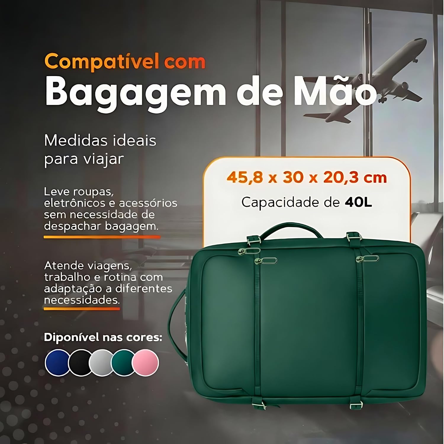 Mochila Viagem Avião Expansível 40L Impermeável Bagagem de Mão Premium Mochila Viagem Avião Expansível 40L Impermeável Bagagem de Mão Premium