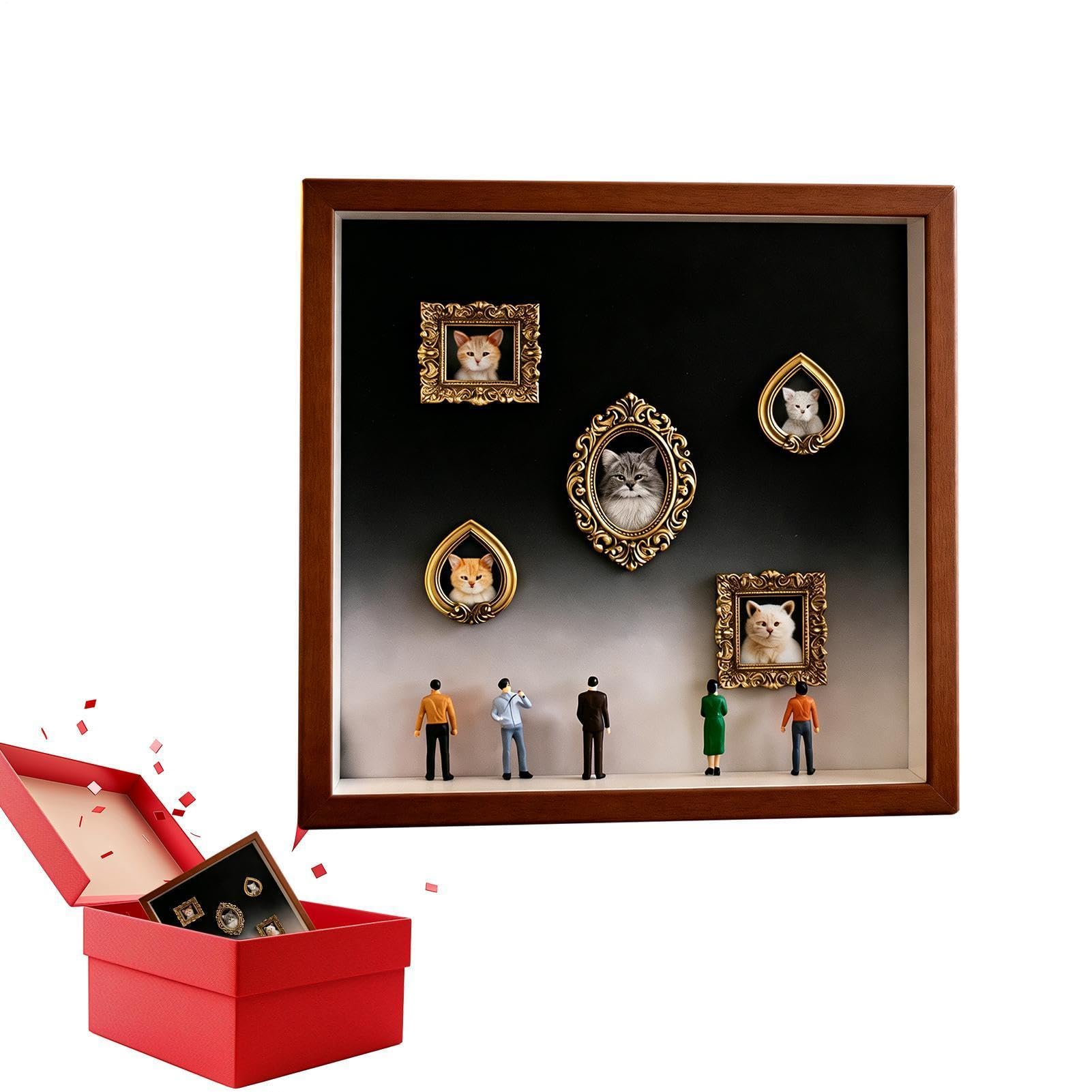 Recuerdos con mini figuritas en marco de recuerdos inmersivo para apartamento