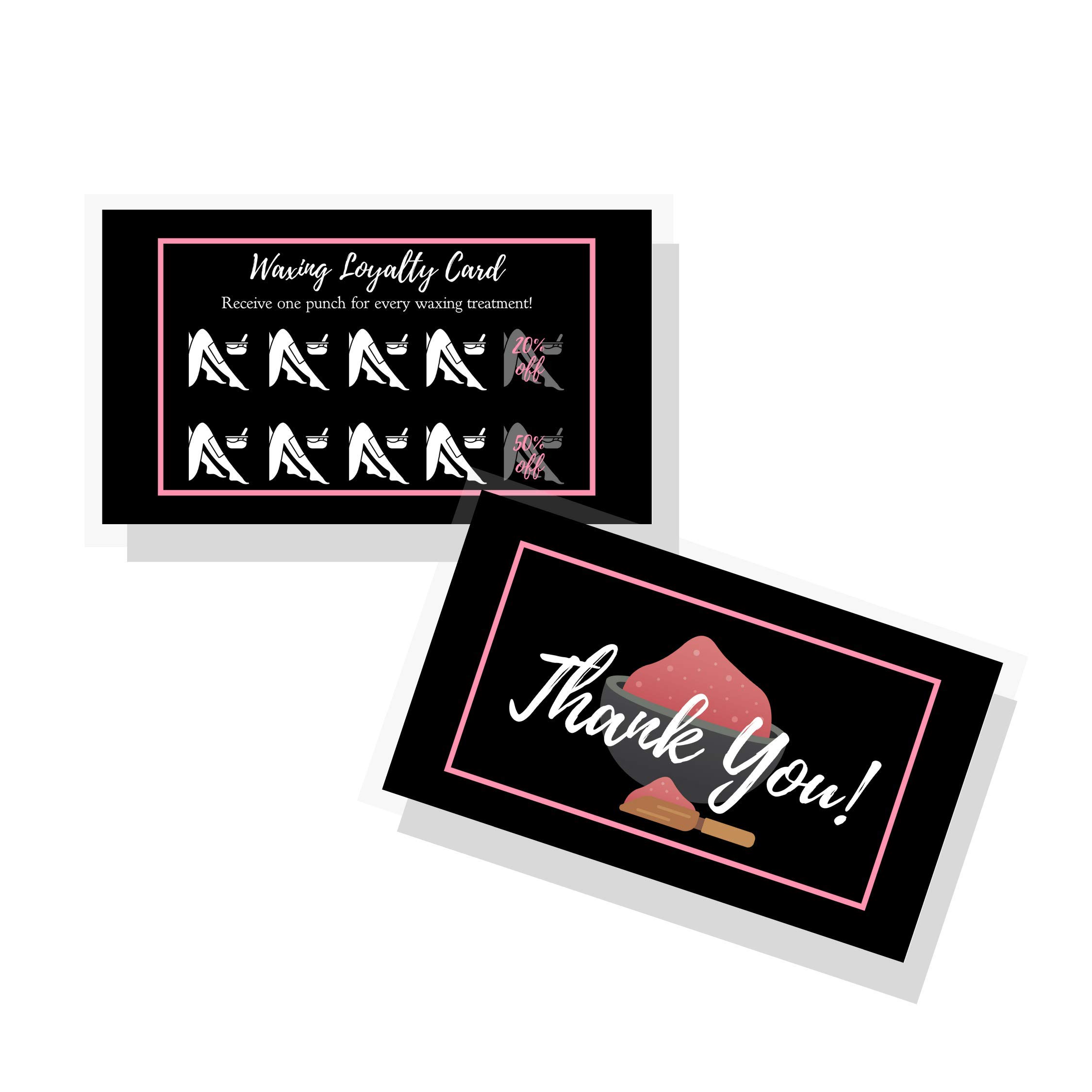 Waxing Loyalty Aftercare Cards - 50 Pack, Business Card Size, Black with Icons Design