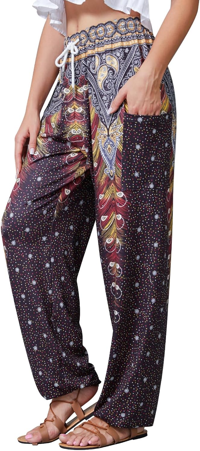 QIANXIZHAN Women’s Harem Pants, Hippie Palazzo Pants Boho Joggers Yoga Clothes with Pockets QIANXIZHAN Women’s Harem Pants, Hippie Palazzo Pants Boho Joggers Yoga Clothes with Pockets