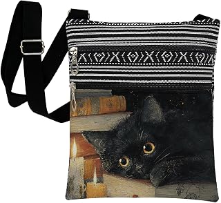 Black Cat Print Crossbody Bag with Adjustable Strap for Women Men Casual Sling Bag for Daily Travel Fashion Purse for Friends Sister Nice Choice for Holiday and Birthday Present