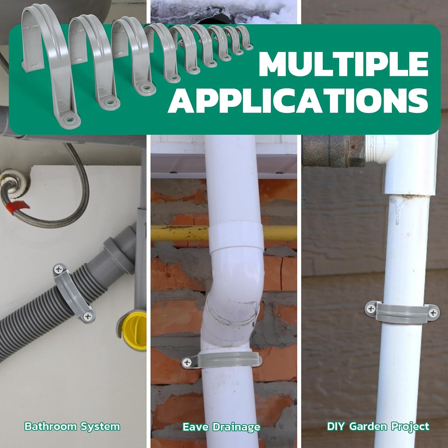 OURU 56pcs PVC Pipe Straps Assortment Kit, 6 Size 2-Hole Plastic Pipe Clamp, Conduit Clamp for Reinforcing Pipes, Conduits and Tubes