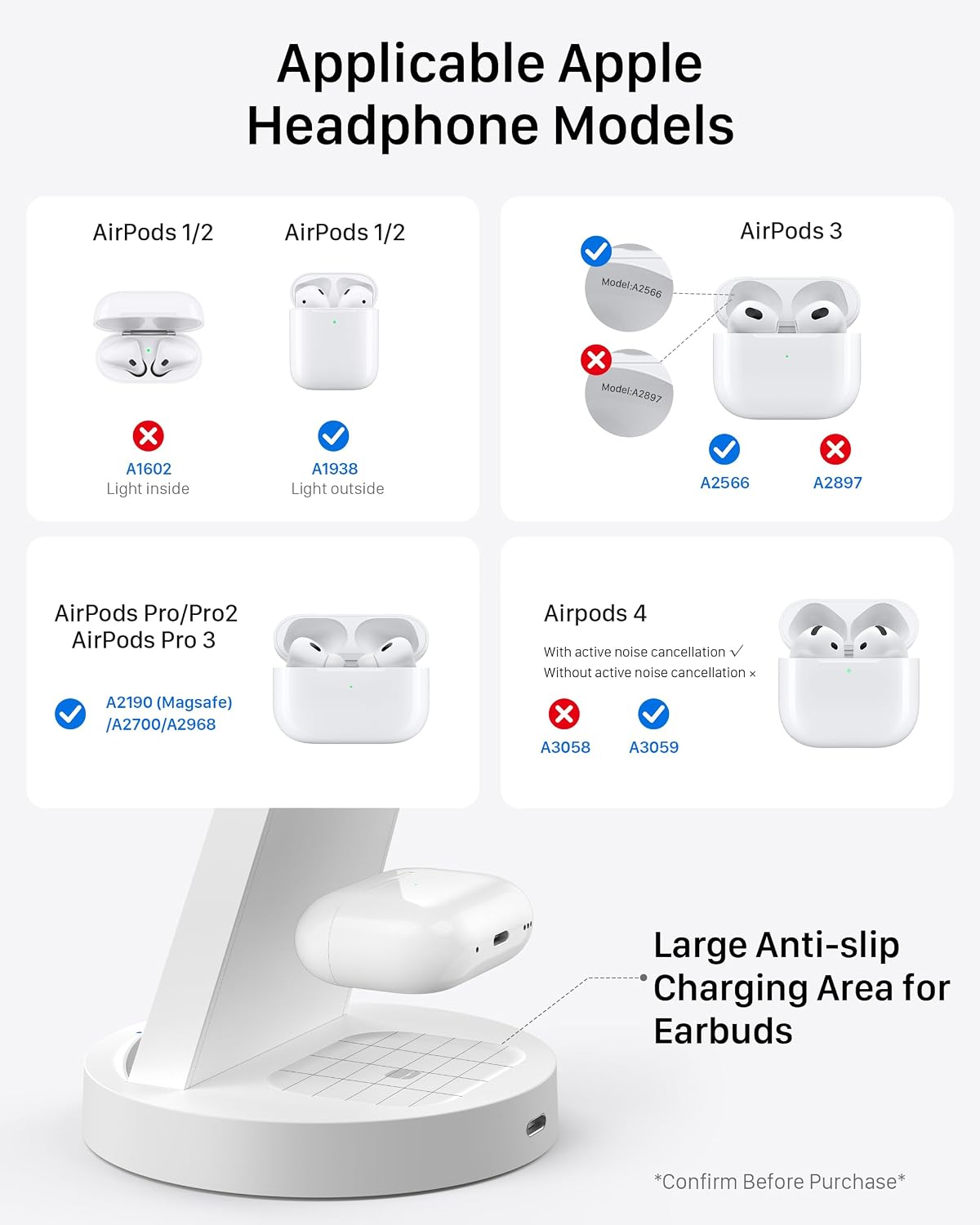 Anlmz 3 in 1 Charging Station for iPhone, Apple Watch and AirPods - Wireless Charger Dock Stand