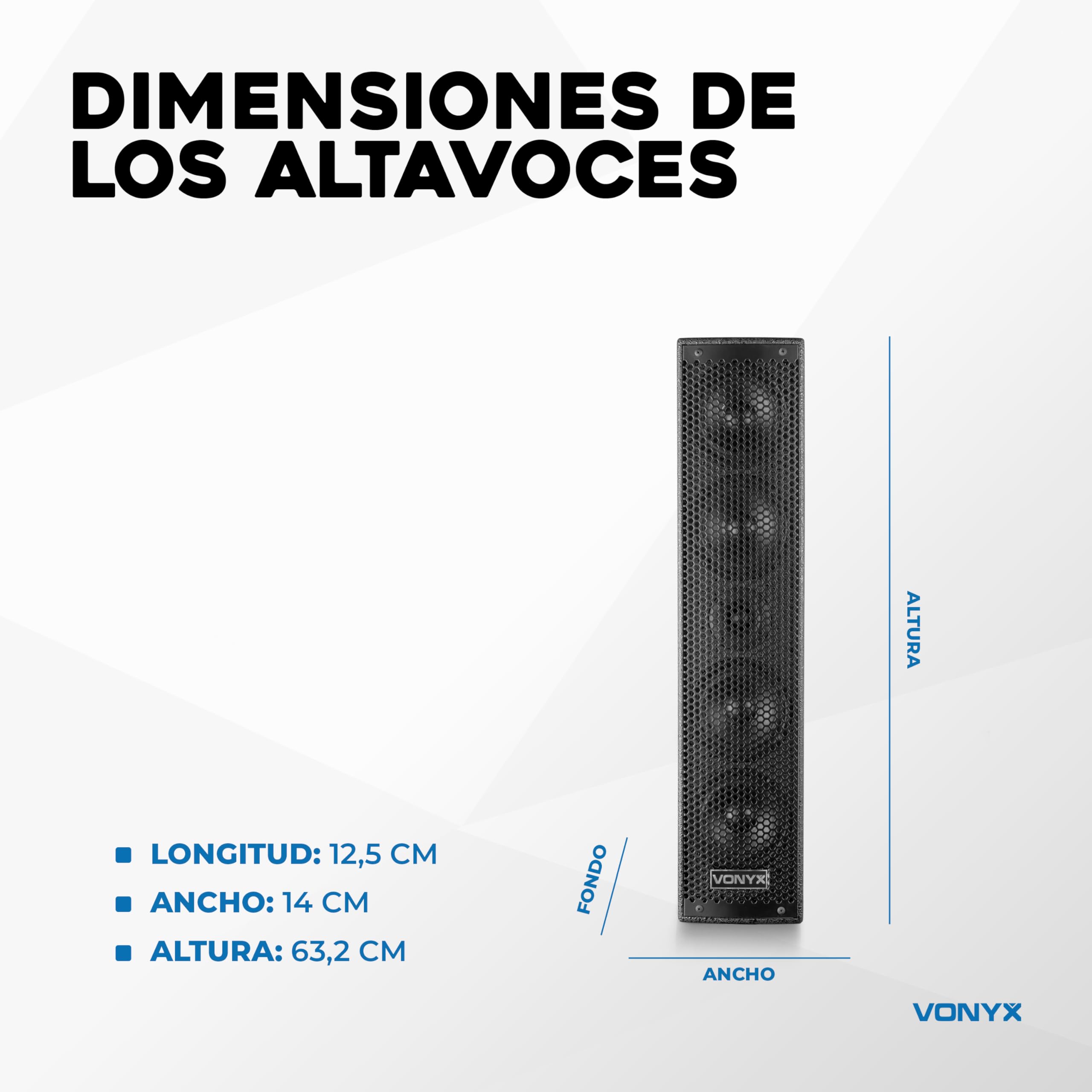 Vonyx VX1080BT – Sistema 2.2 Activo 1250W con Bluetooth 5.3, USB, SD, Doble subwoofer 15”, Micro, Trolley, Funda y Soportes, Equipo de Sonido Profesional para Eventos, Fiestas y DJ, Color Negro