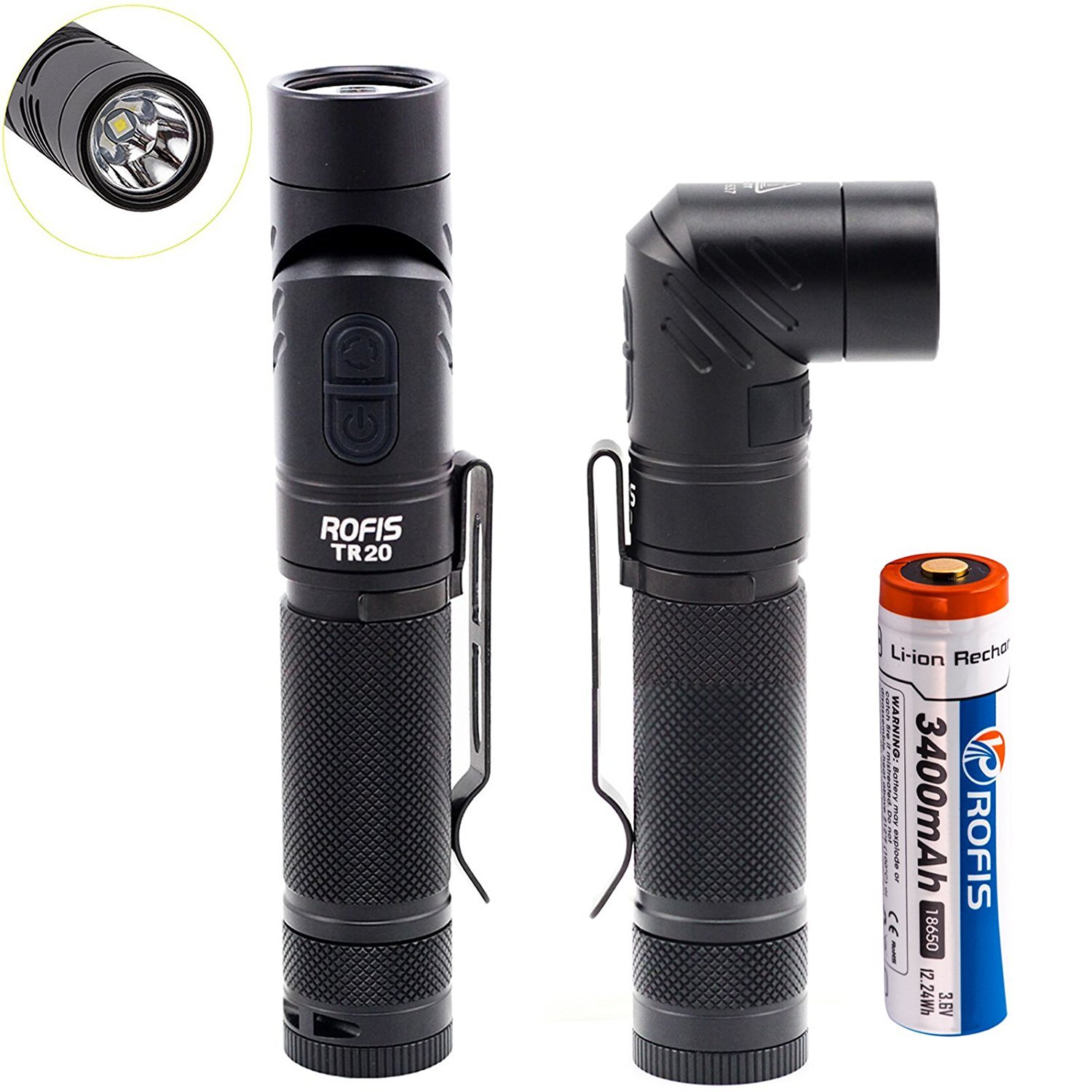 Rofis TR20 Rechargeable Angle head Flashlight 1100 Lumen with Strobe