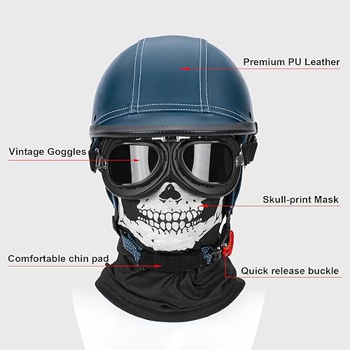 Miniatura 8 de Casco de motocicleta de cuero hecho a mano, casco retro de media cara para adultos, hombres y mujeres, casco ligero abierto 12 vintage para