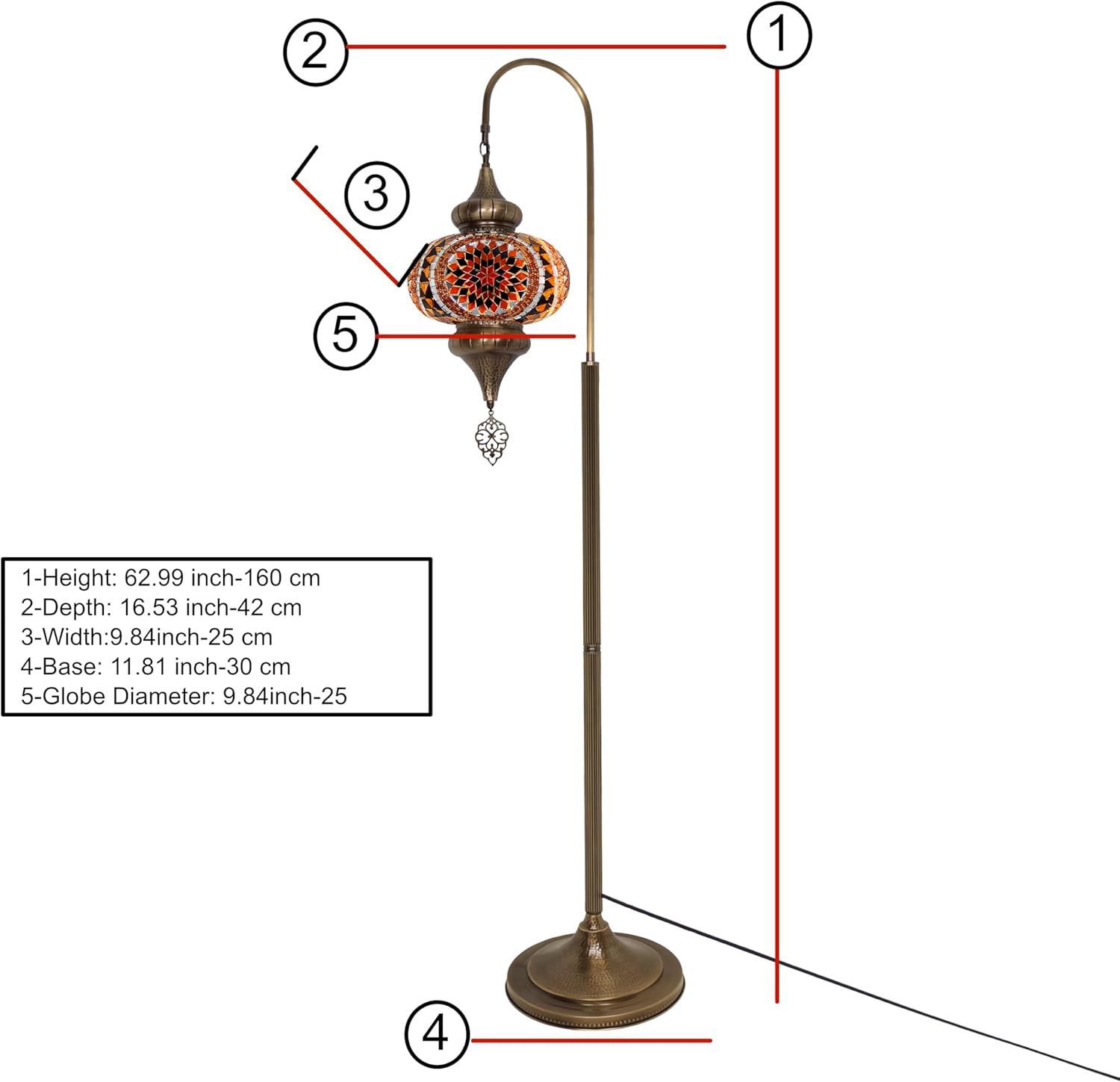 Enchanting Turkish Mosaic Floor Lamp - Moroccan Swan Neck Design, Stunning Colorful Floor Lamp for Living Room, Exquisite Turkish and Moroccan Lamp Collection (Gold Circle)