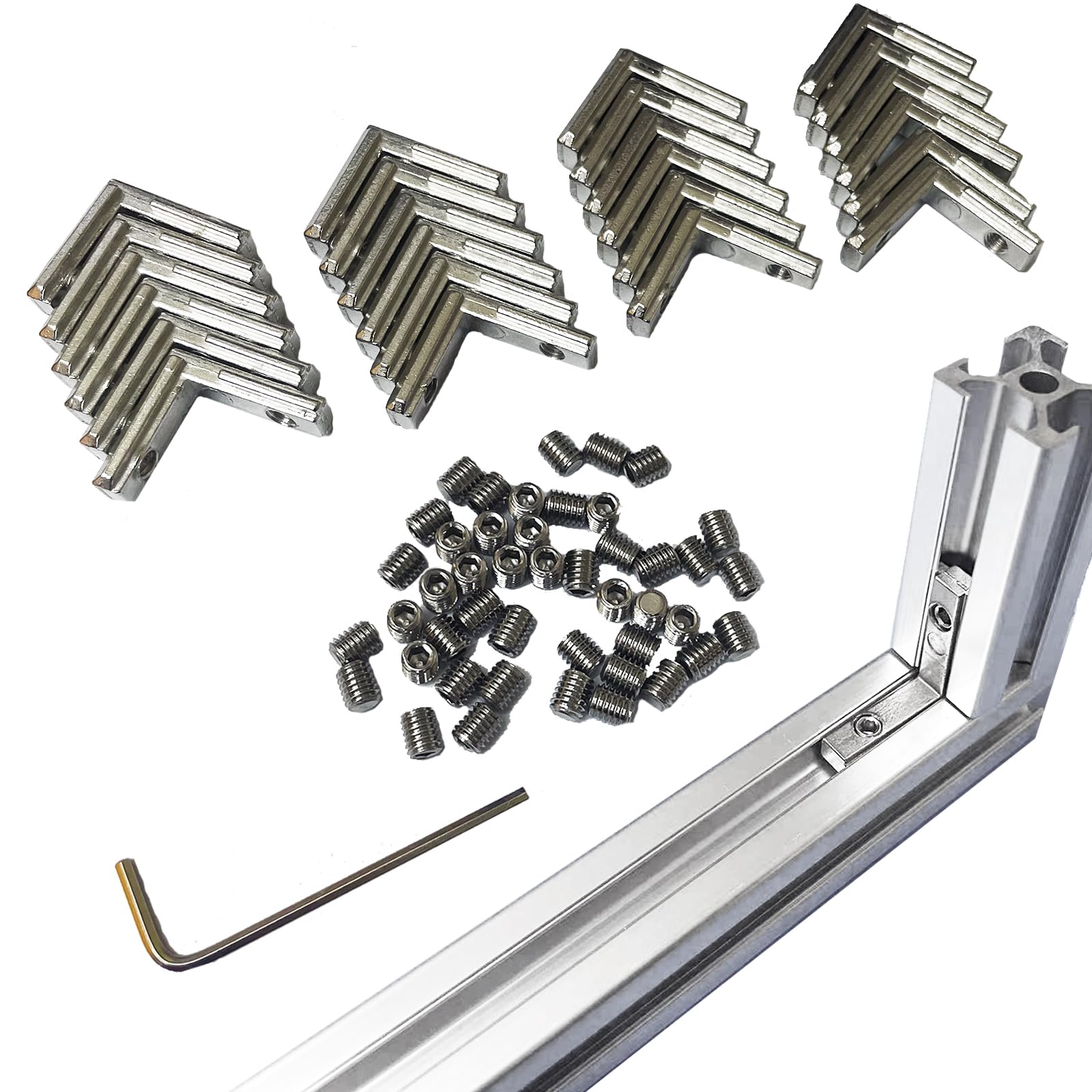 24pcs Sliver 2020 Series L-Shape Interior Inside Corner Connector Joint Bracket with Screws for 20x20 Series Aluminum Extrusion Profile Slot 6mm