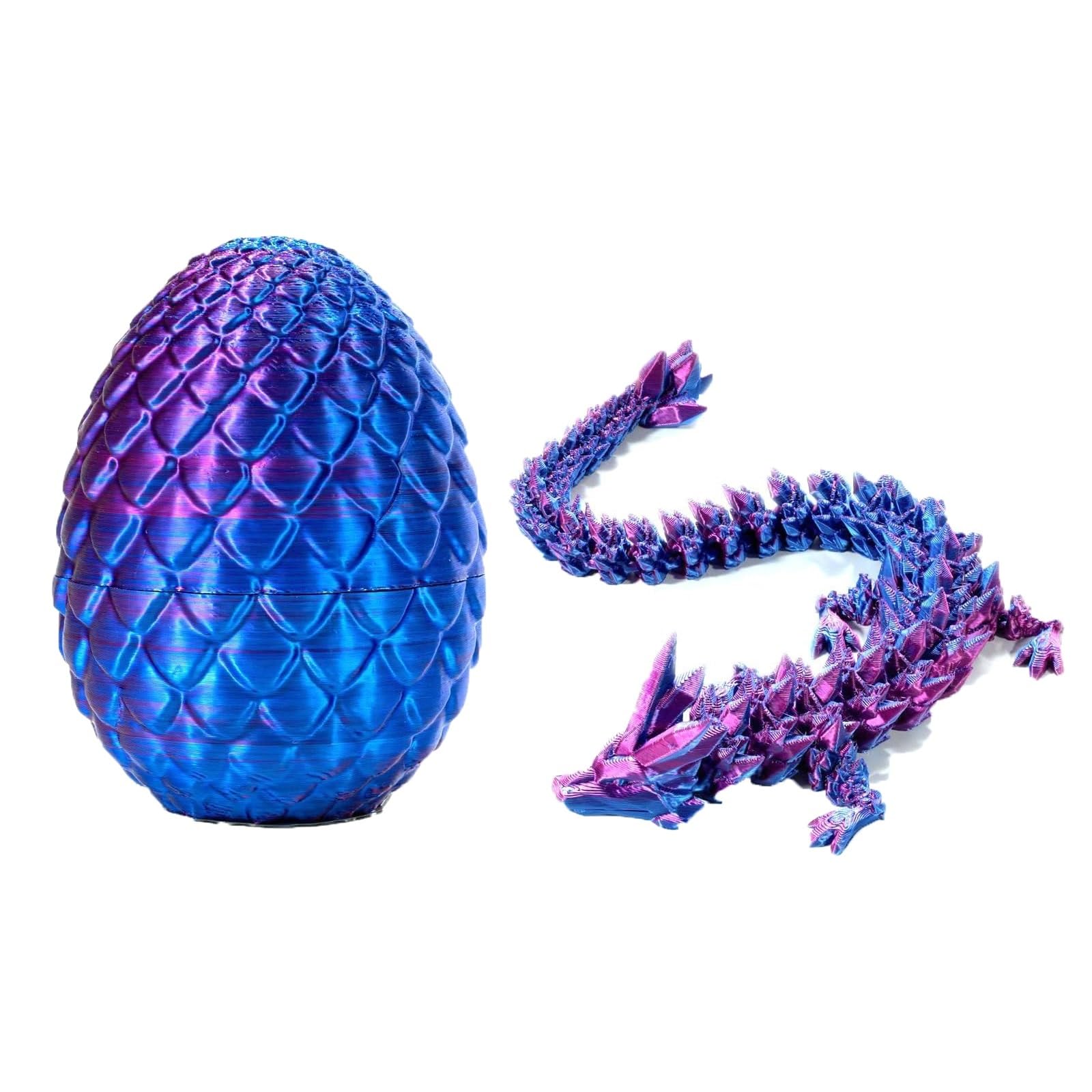THE WHITE SHOP 3D Printed Dragon in Egg, Full Articulated Dragon Crystal Dragon with Dragon Egg, Home Office Decor Executive Desk Toys, Adults Fidget Toys for ADHD(PURPLE)