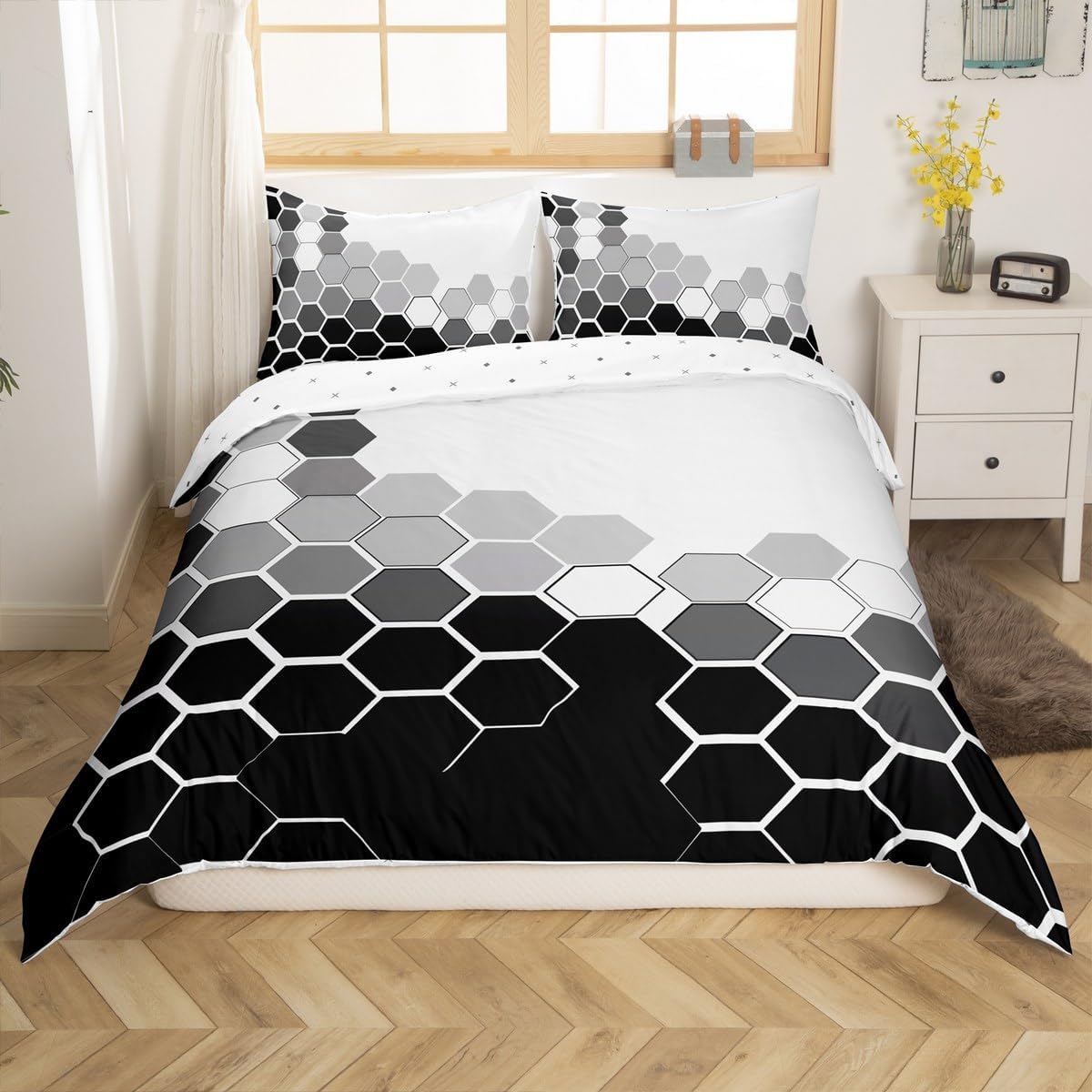 jejeloiu Kids Colorful Honeycomb Comforter Cover Toddler Size, Neon Hexagonal Duvet Cover Boys Girls Geometrical Bedding Set for Teens Bedroom Decor Soft Quilt Cover 2Pcs (No Comforter)