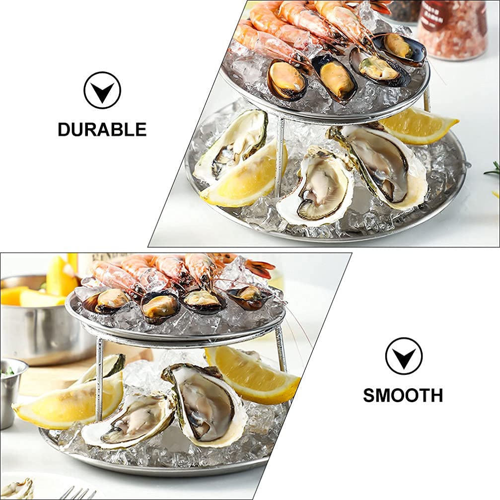 Bandeja redonda de acero inoxidable de dos niveles para servir mariscos, té de la tarde, cupcakes y aperitivos
