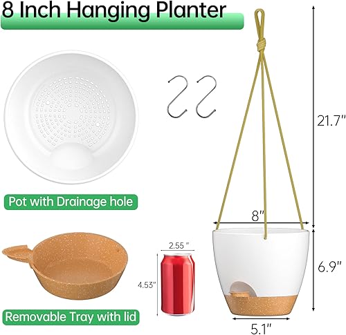 Miniatura 77 de ZMTECH Macetas colgantes de 12 pulgadas para plantas de interior y exterior, 1 paquete de macetas colgantes de riego automático con agujeros