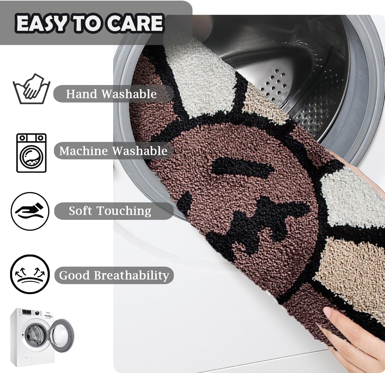 Trippy Flower Rug Cool Bathroom Rugs 2FT Gothic Brown Bath Mat Tufted Extra Soft Water Absorbent Quick Dry Bathroom Mat Non Slip Halloween Skull Horror Decor Carpet (Brown,2x2FT)