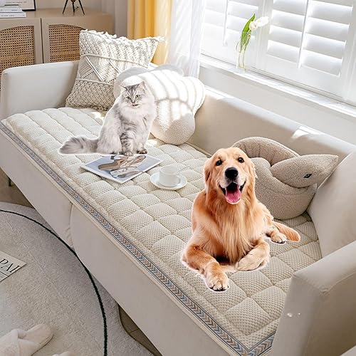FunnyFuzzy - Tapete cuadrado grande de color crema para mascotas, funda de sofá divertida y mullida, divertida y mullida para mascotas, funda