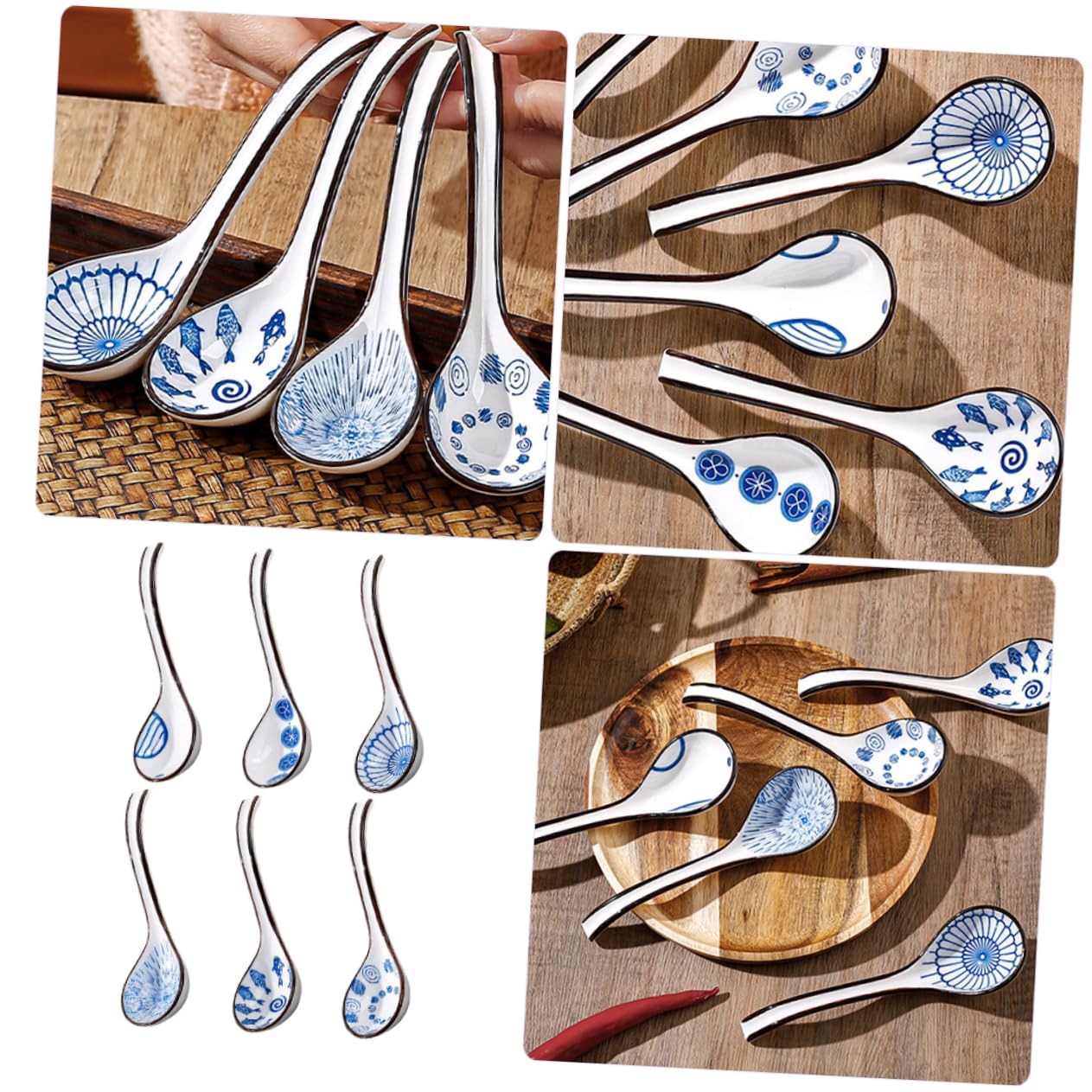 OUNONA 30pièces Cuillères à Soupe Céramique Asiatique De Design Rétro Et Délicat Pour Ramen Soupe Miso Et Services Élégants Pour Embellir Votre Table Et Cuisine