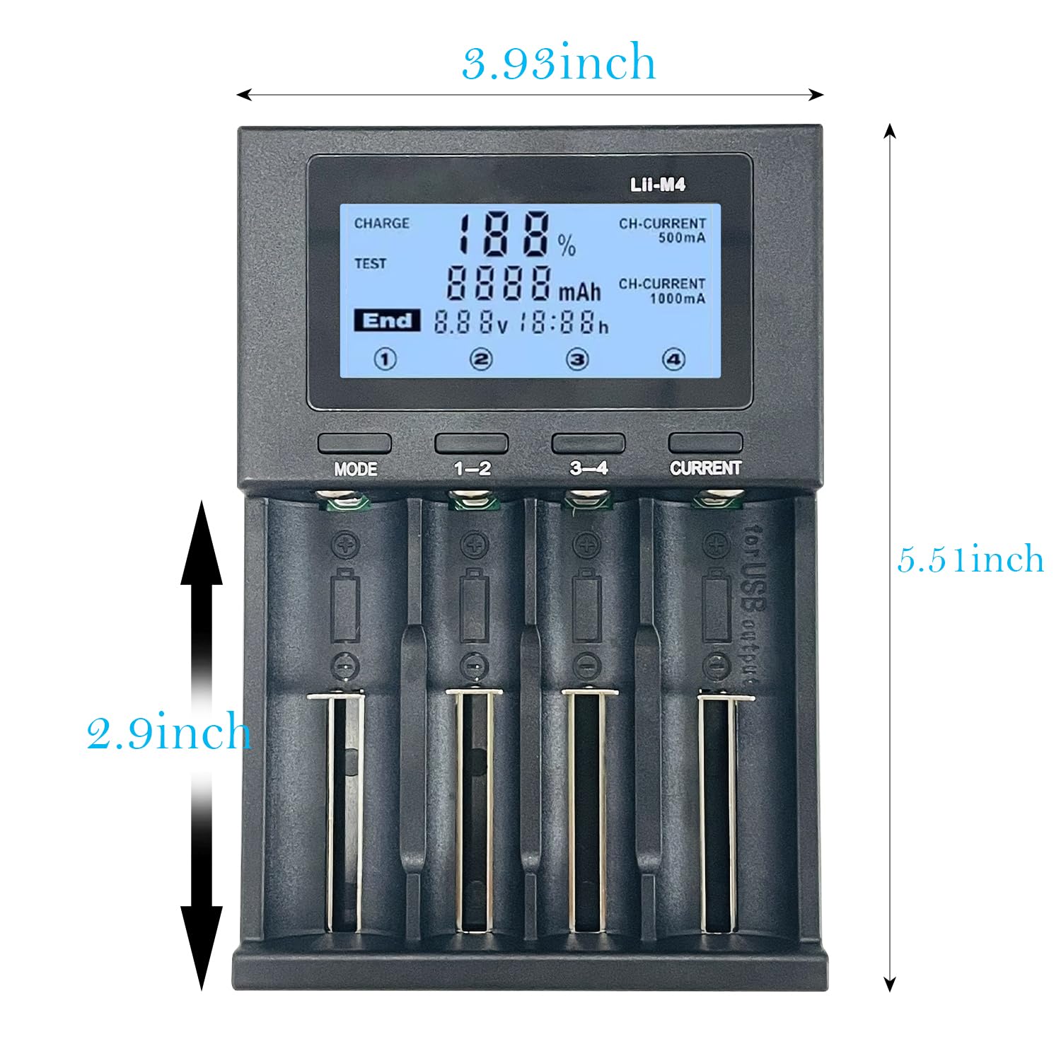 Socpuro Smart Universal Charger, 4 Bay Smart with LCD Digital Display for: 3.7V Lithium Battery 26650 22650 26500 18650 18490 17670 17500 17355 16340 14500 10440, 1.2v Ni-MH Battery AA AAA C SC