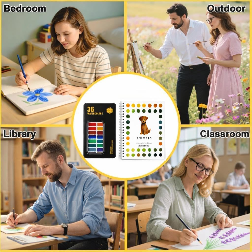 Cuaderno de acuarela (animales, con paleta de 36 colores)