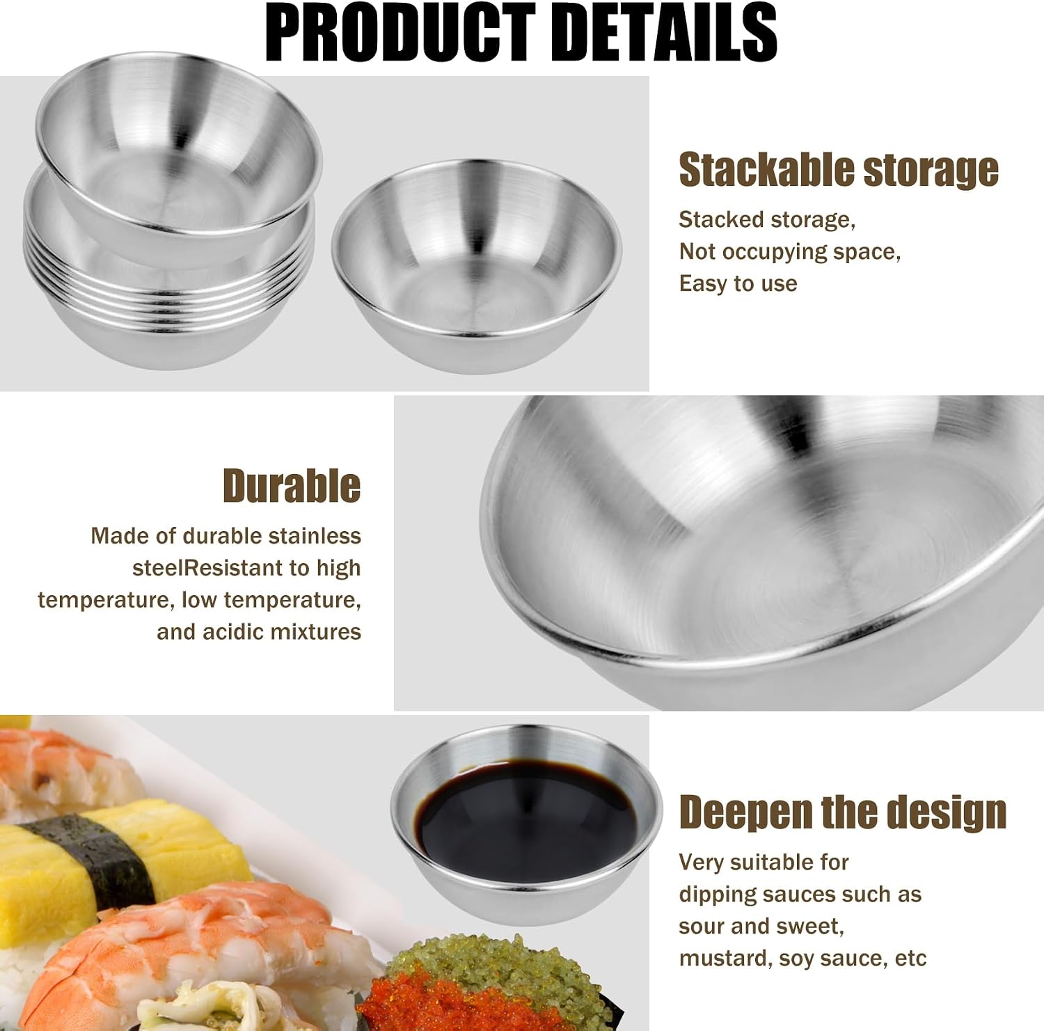 Stainless Steel Small Bowls,4 Pack Dipping Bowls,Sauce Dishes