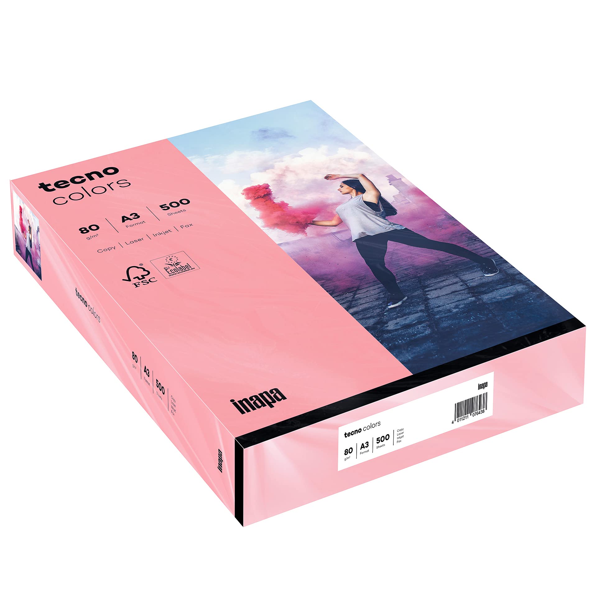 inapa Tecno Colours Coloured Printer Paper 80 g/m² A3 500 Sheets Pink