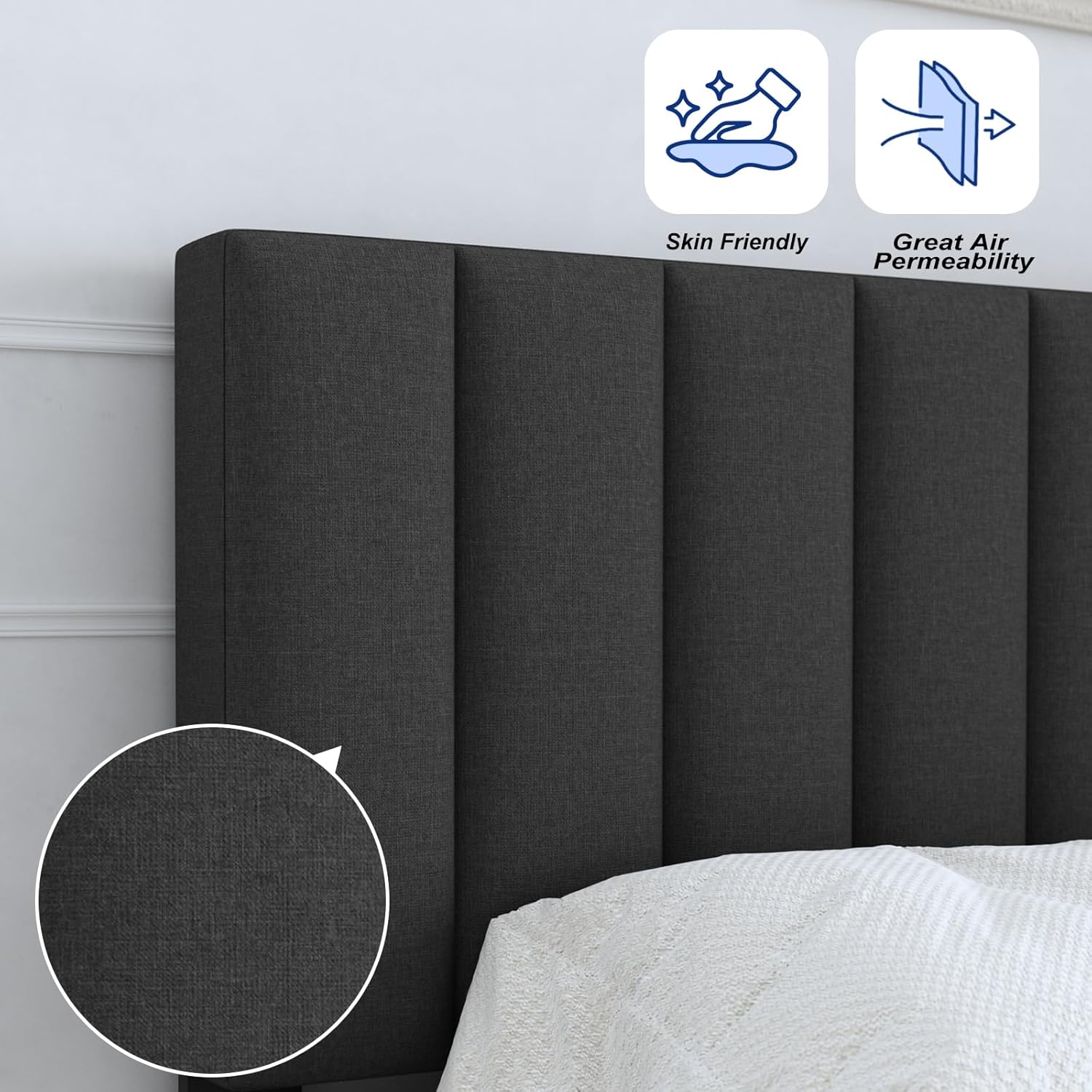 Bed Frames, Lukace Queen Bed Frames with Upholstered Headboard, Without Box Spring Needed, Easily Assembly Bed Frames with Sturdily Wood, Withoutn-Slip Without Noise(Queen，Gray)